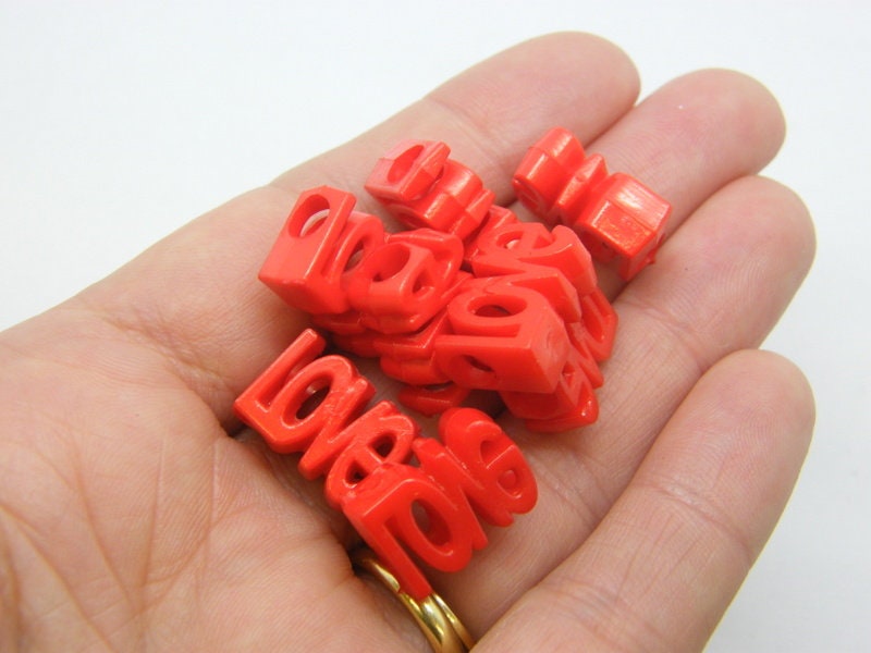40 Love word beads red acrylic BB862  - SALE 50% OFF
