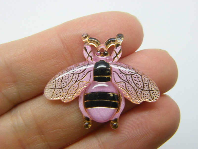 10 Bee pendants pink acrylic A1259