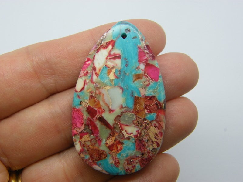 1 Synthetic turquoise blue pink teardrop pendant M500