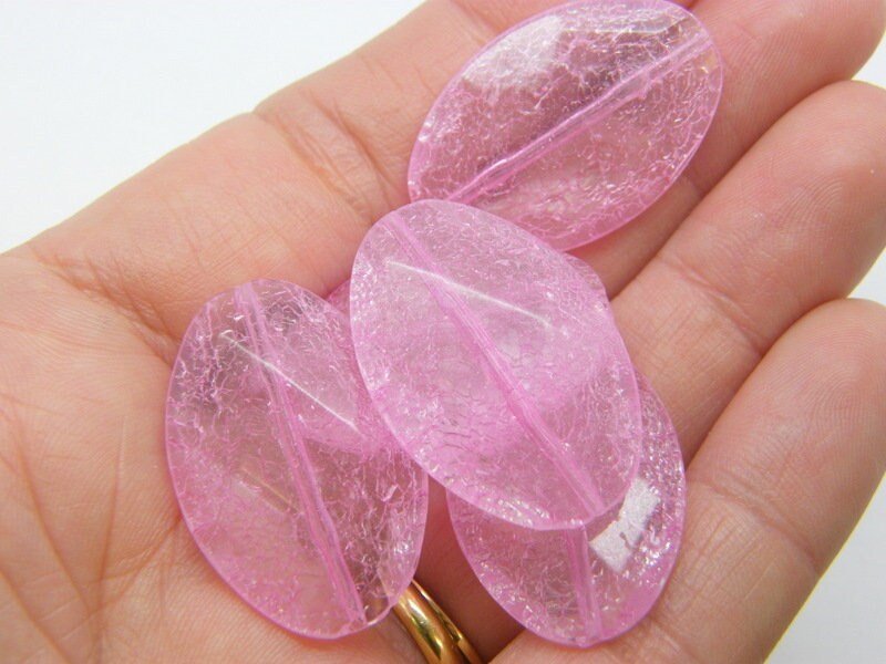 20 Large pink crackle beads  acrylic AB495