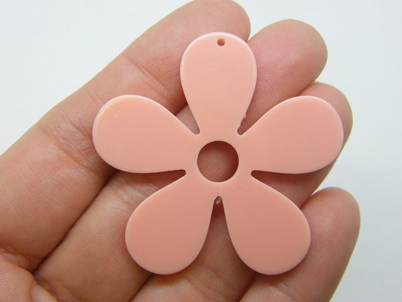 4 Flower pendants  rose pink resin F501