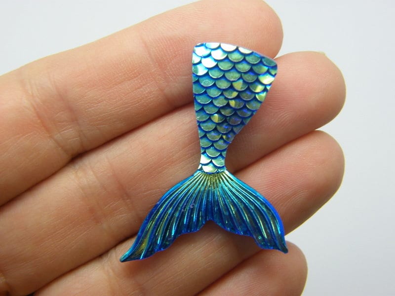 6 Blue mermaid tail embellishment resin FF33