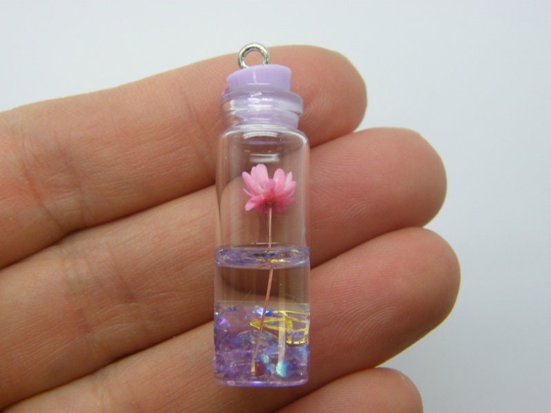 4 Dried flower in a bottle lilac pendant glass M473
