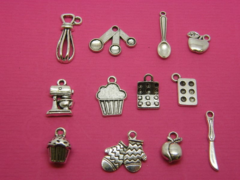 The Baking Collection - 12 different antique silver tone charms