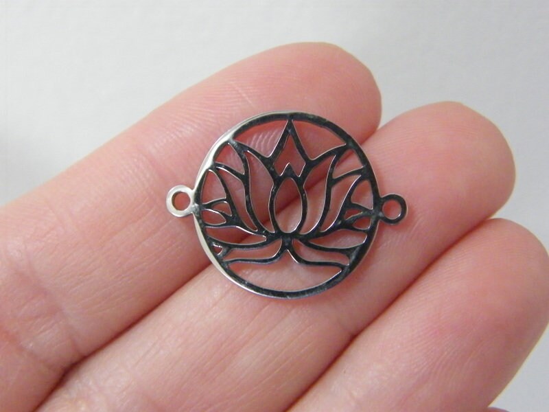 1 Lotus flower connector charm stainless steel F559