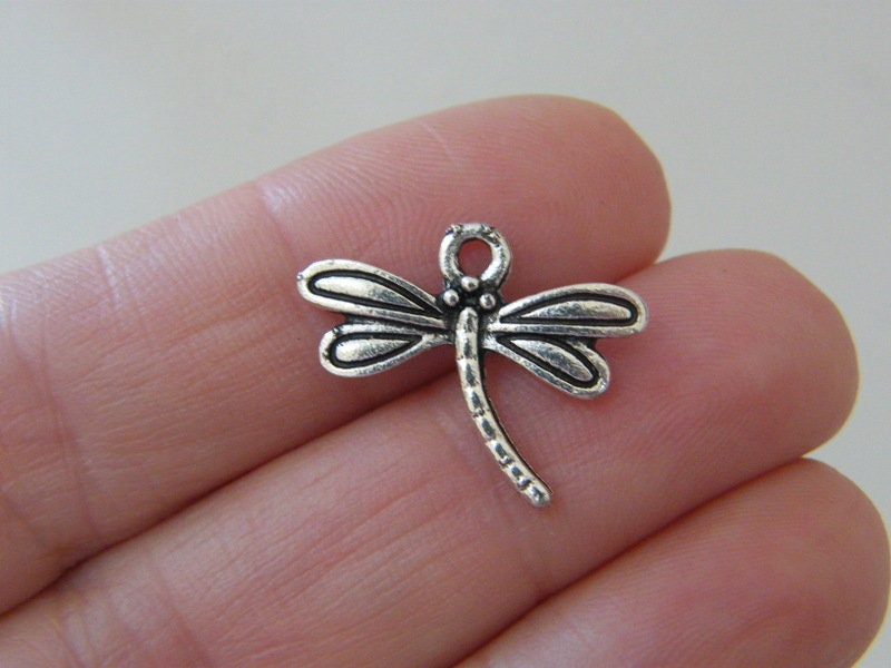16 Dragonfly charms antique silver tone A237