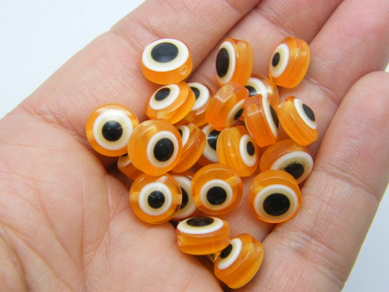 50 Evil eye 10mm beads orange resin AB433  - SALE 50% OFF