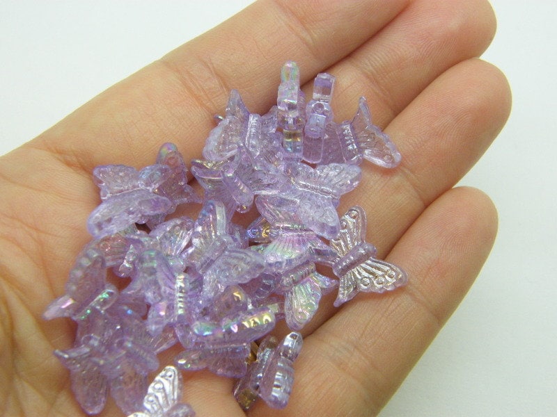 50 Butterfly beads lilac purple AB acrylic AB373