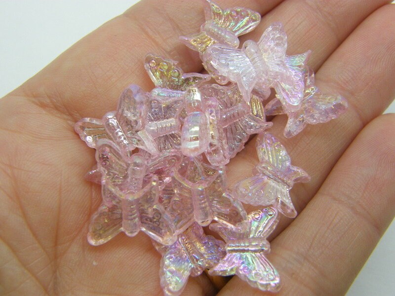 50 Butterfly beads pink AB acrylic AB375