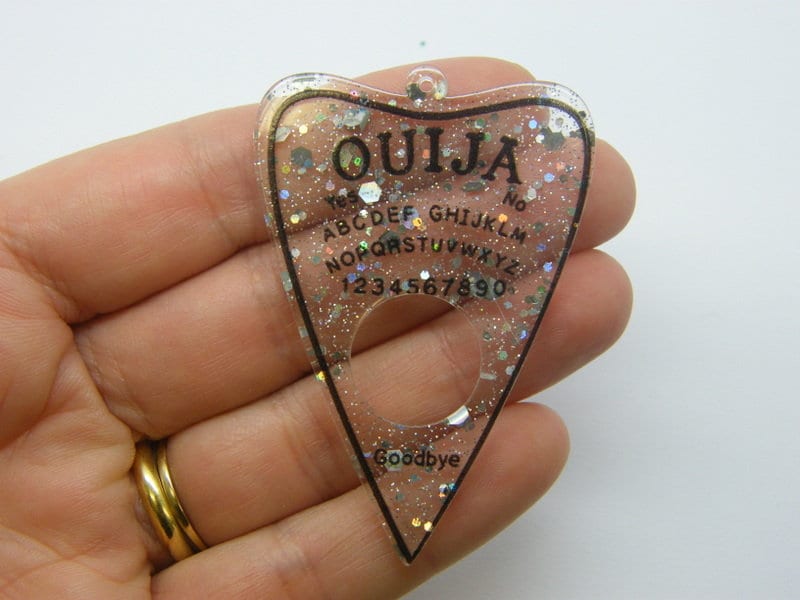 2 Ouija board planchette pendants clear black glitter pendants HC586