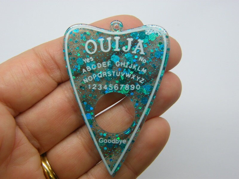 2 Ouija board planchette pendants clear turquoise glitter pendants HC585