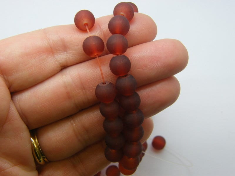 95 Brown beads 8mm frosted glass B167 - SALE 50% OFF