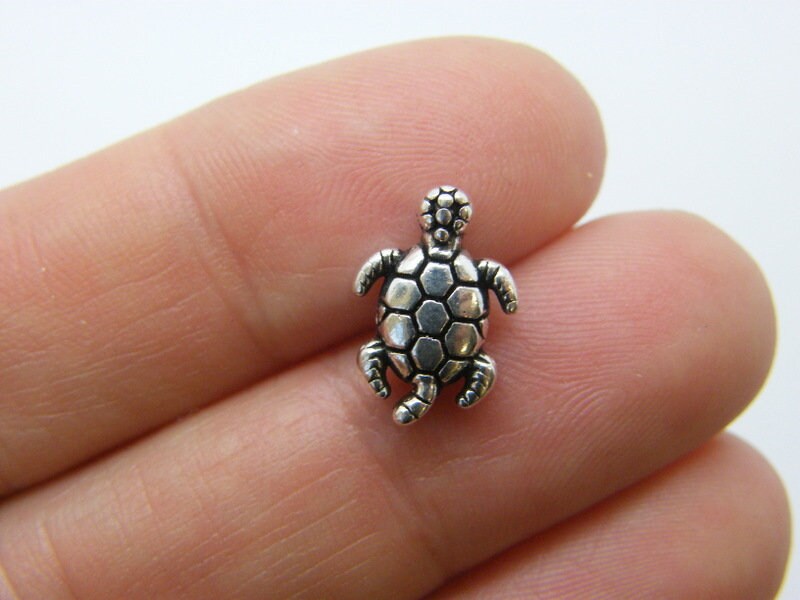 14 Turtle spacer bead antique silver tone FF316