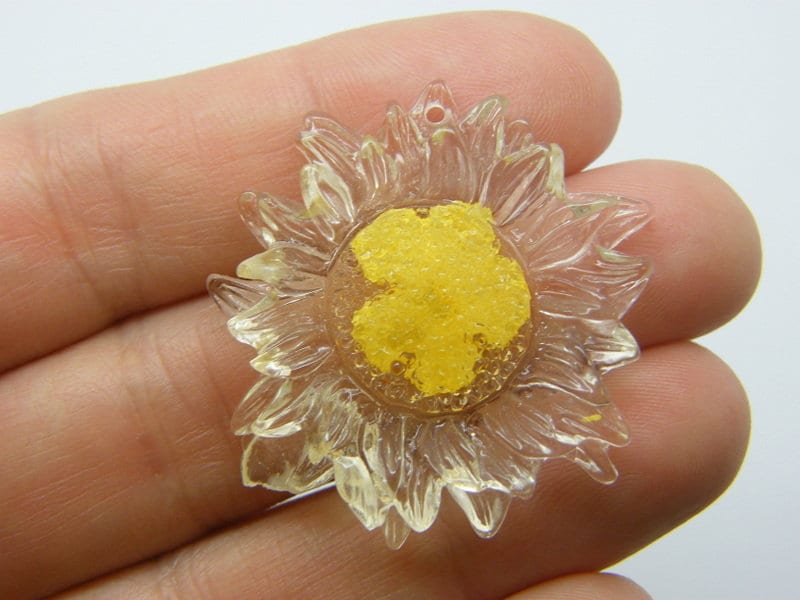 12 Flower dried flower pendants clear and yellow resin F536