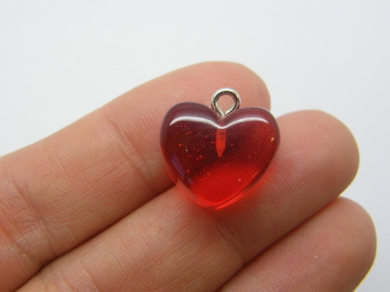 6 Heart charms imitation jelly red resin H271