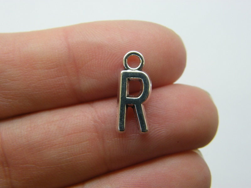 12 Letter R charms antique silver tone