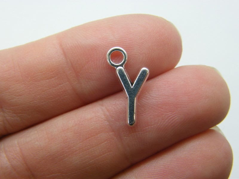 12 Letter Y charms antique silver tone