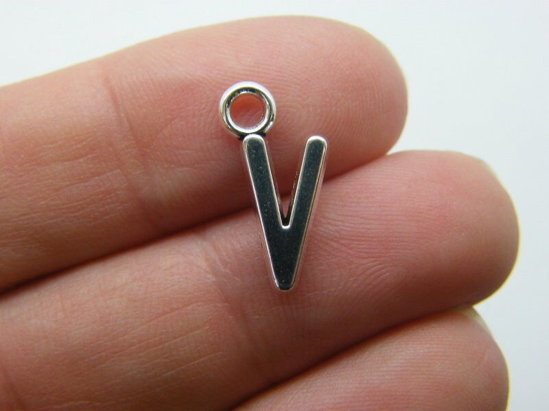 12 Letter V charms antique silver tone