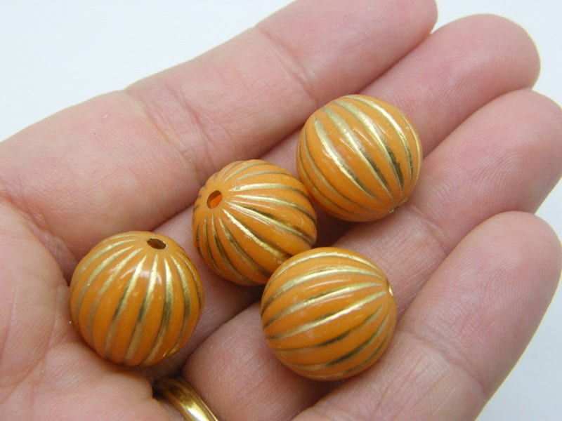 10 Pumpkin beads orange gold 16.5mm acrylic HB8  - SALE 50% OFF