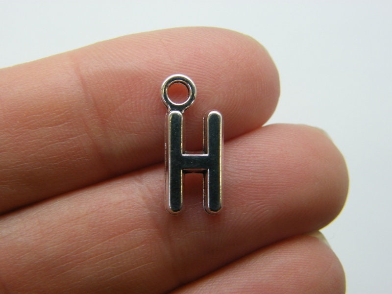 12 Letter H charms antique silver tone