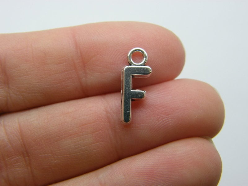 12 Letter F charms antique silver tone