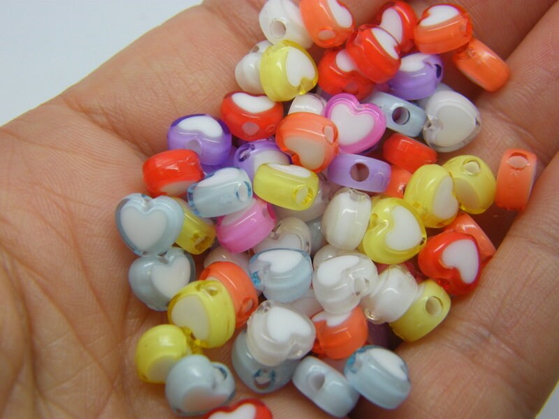 100 Heart beads random mixed acrylic  AB190 - SALE 50% OFF