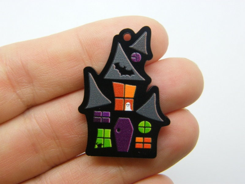 2 Haunted house Halloween pendants acrylic HC596