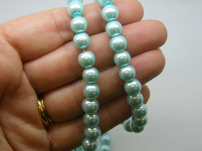 100 Aquamarine blue imitation pearl  glass 8mm beads B270 - SALE 50% OFF