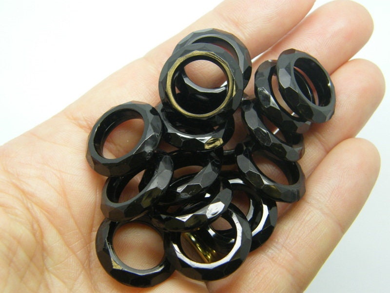 40 Ring faceted bead transparent black acrylic BB398  - SALE 50% OFF