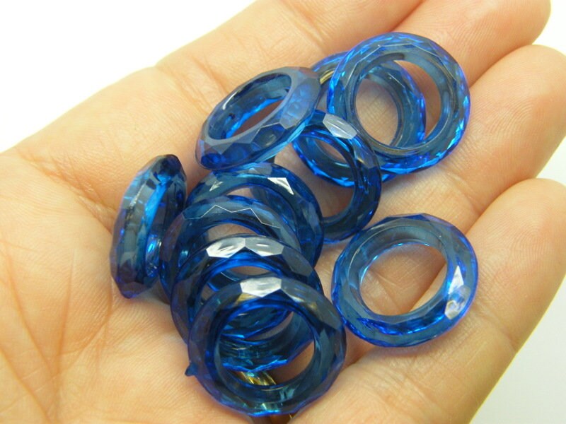 40 Ring faceted bead transparent blue acrylic BB396 - SALE 50% OFF