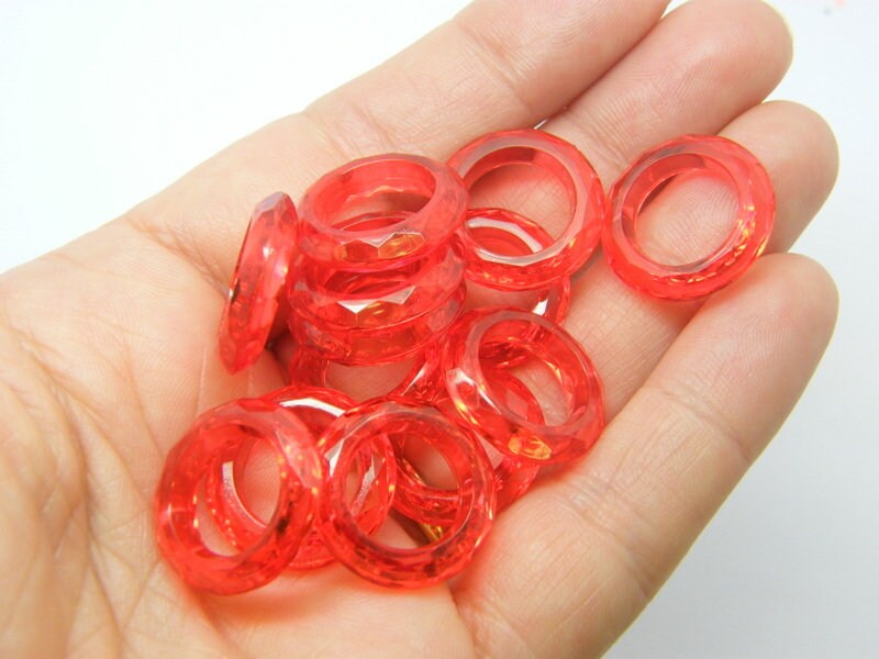 40 Ring faceted bead transparent red acrylic BB395  - SALE 50% OFF