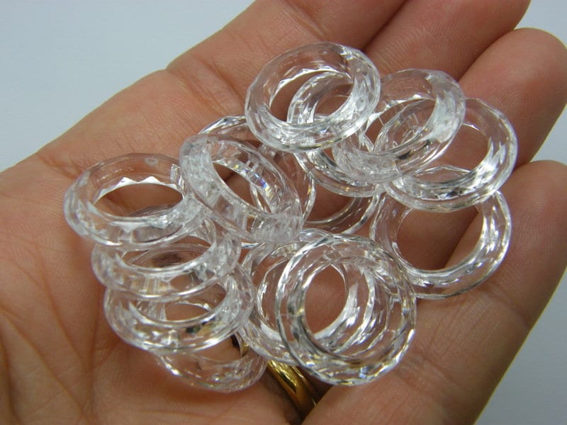 40 Ring faceted bead transparent clear acrylic BB397  - SALE 50% OFF