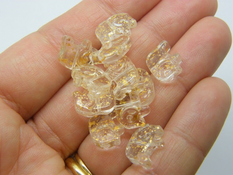 14 Elephant beads clear gold foil glass A415