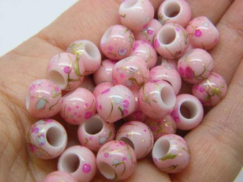 40 Drawbench beads 10mm pink white acrylic BB433 - SALE 50% OFF