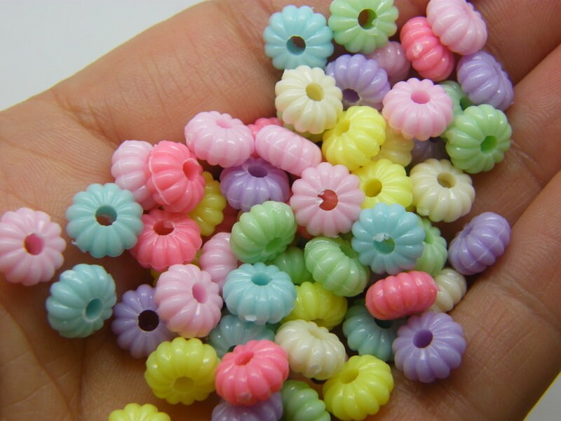 140 Pumpkin beads random mixed plastic HB16 - SALE 50% OFF