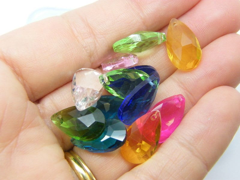 1 Box 72 faceted teardrop birthstone charms glass