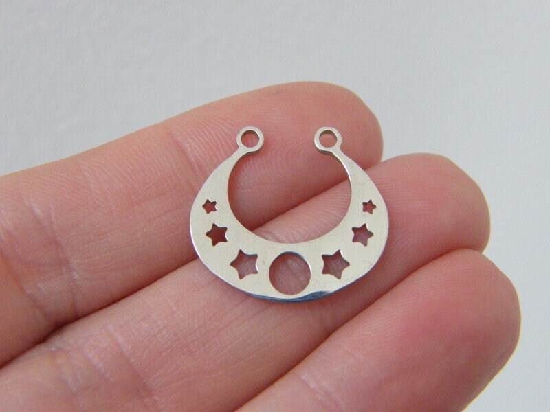 2 Moon star connector charms stainless steel M113