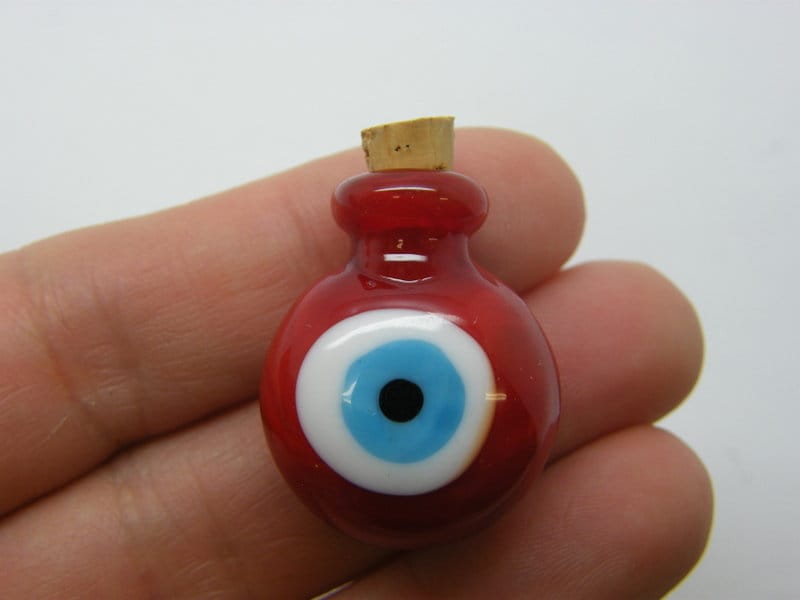 1 Evil eye red white black bottle handmade lamp work glass I53