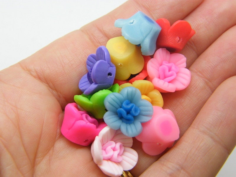 24 Flower beads random mixed polymer clay F94