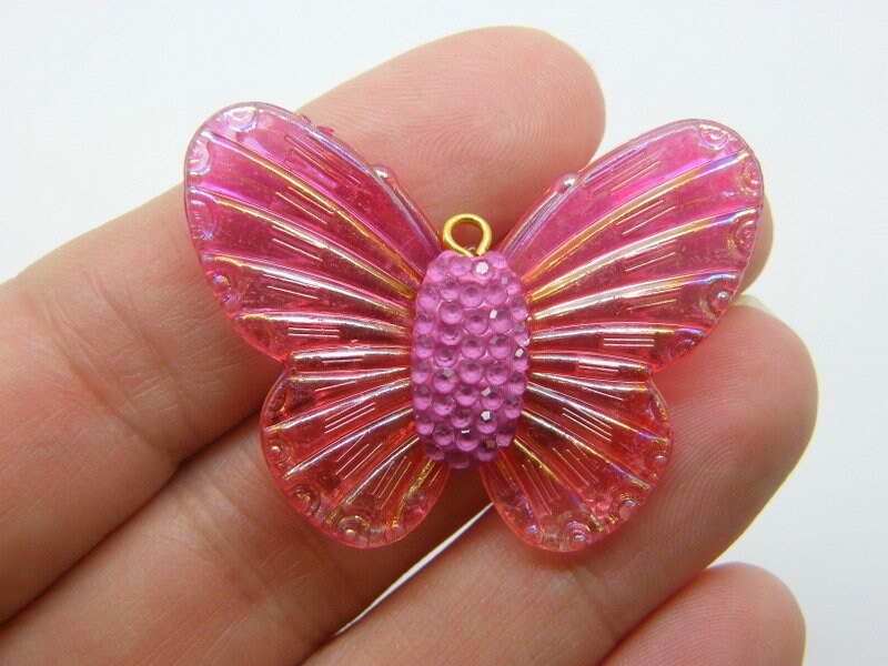 2 Butterfly pendants fuchsia acrylic A532