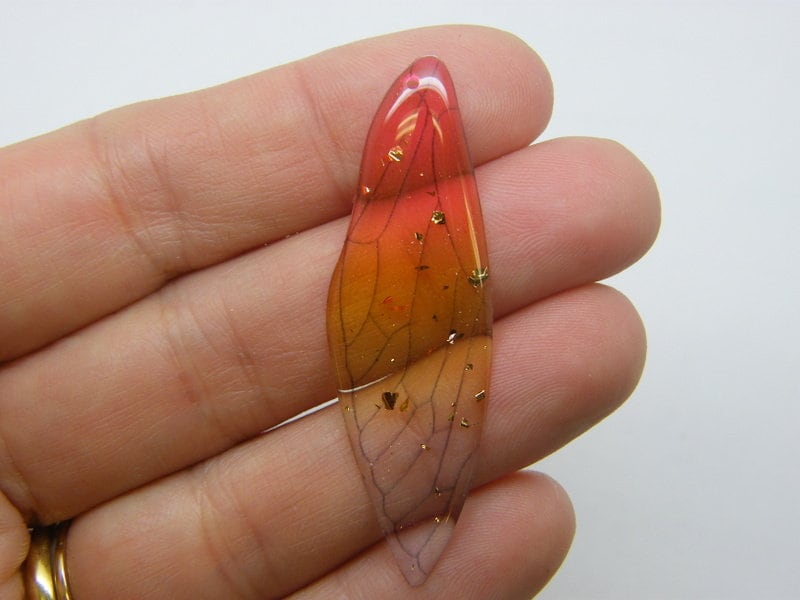 BULK 10 Dragonfly wing pendants hot pink yellow clear resin A1256