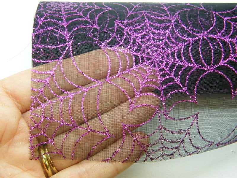 1 Roll spiderweb cobweb purple glitter black netting fabric