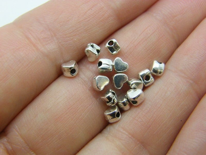 50 Heart spacer beads antique silver tone H75