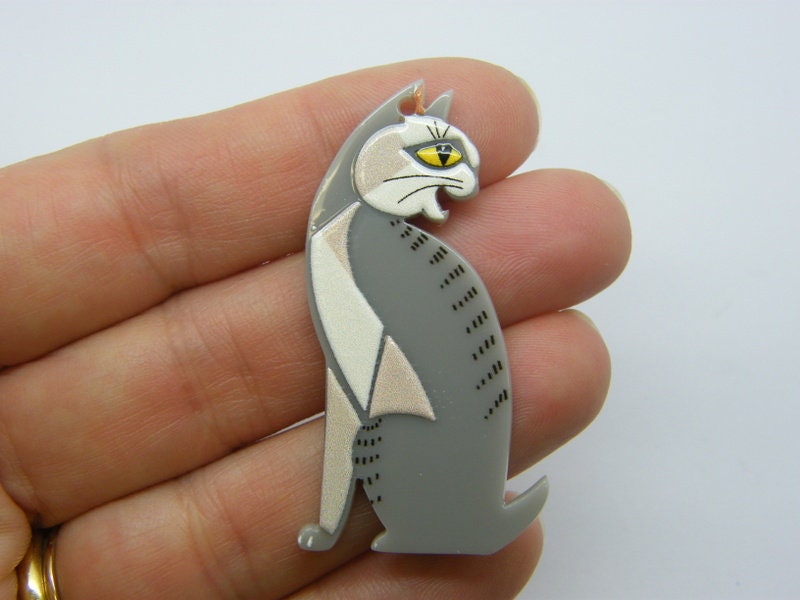 4 Cat pendants grey resin A1216