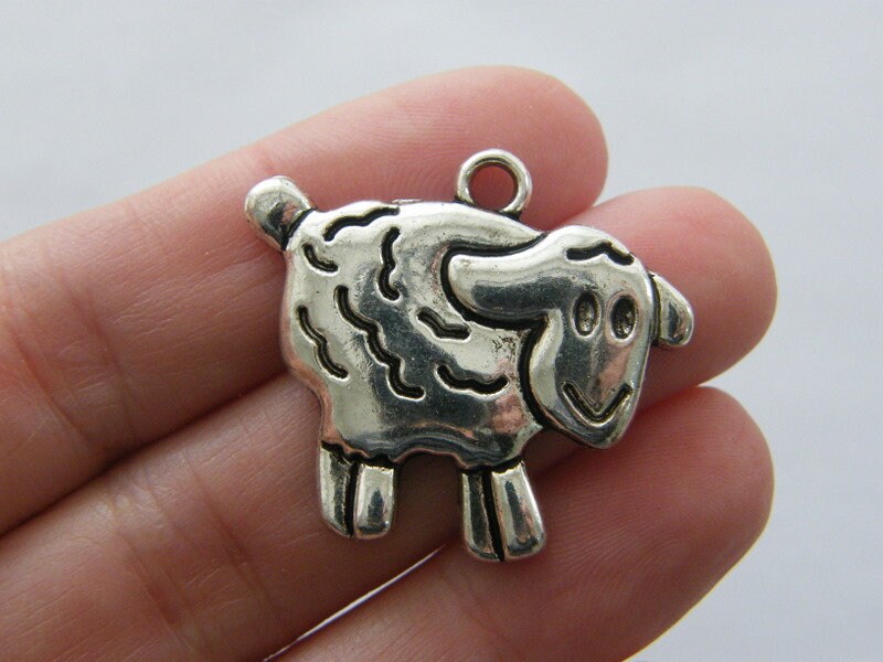 6 Sheep pendants antique silver tone A245