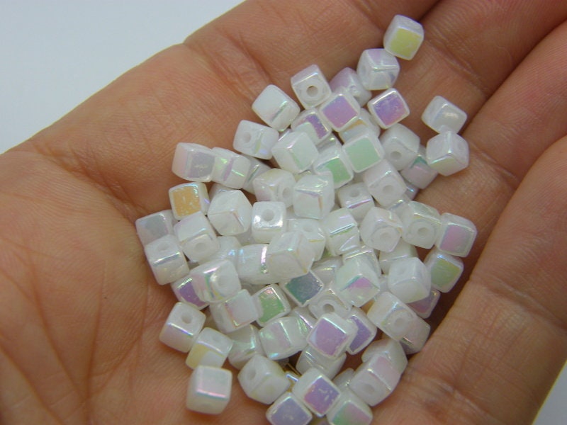200 Square beads white AB acrylic AB445 - SALE 50% OFF