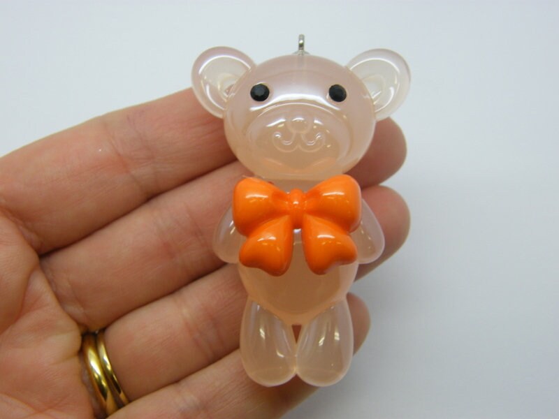 1 Bear pendant imitation jelly salmon pink and orange acrylic A