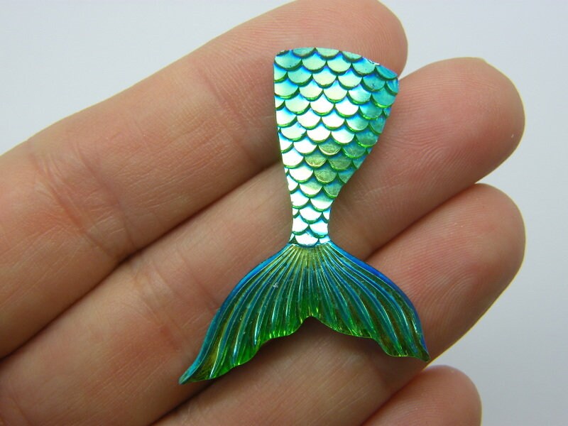 6 Green mermaid tail AB embellishment resin FF558