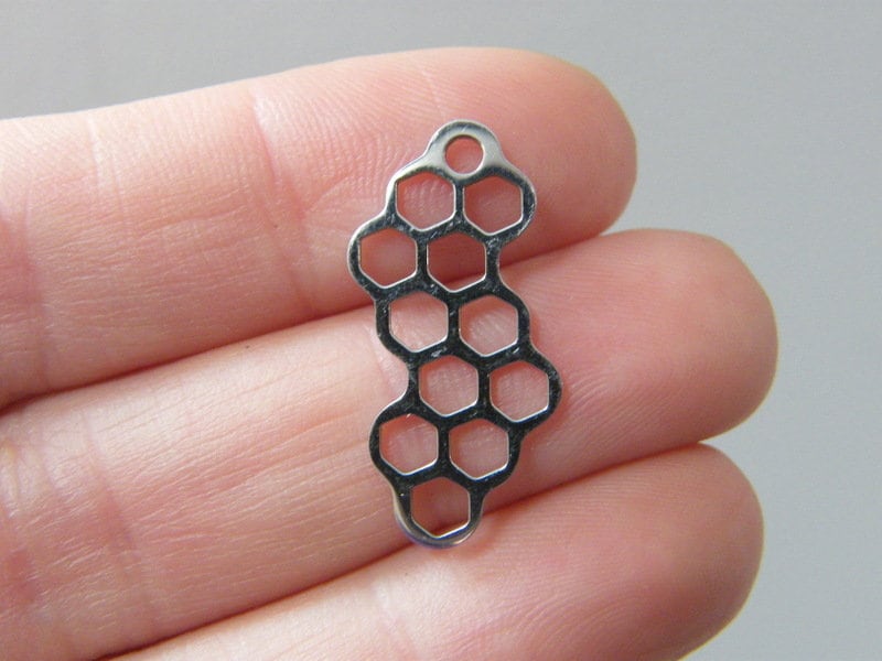 2 Honeycomb charms stainless steel A1234