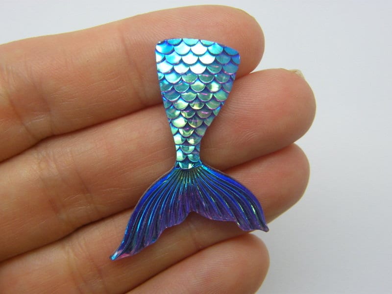 6 Purple blue AB mermaid tail embellishment resin FF65